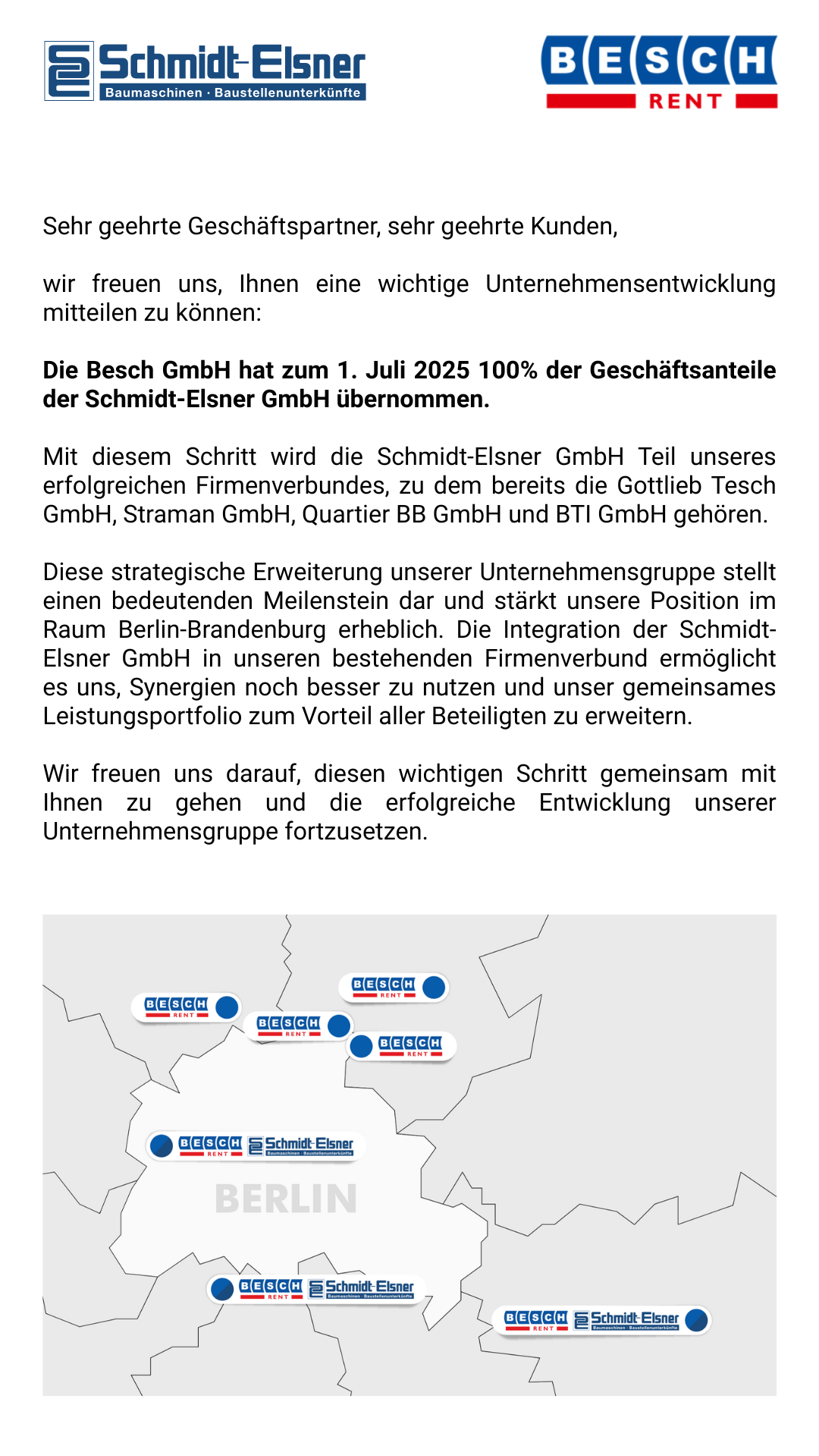 Schreiben Fusion Besch GmbH & Schmidt-Elsner GmbH