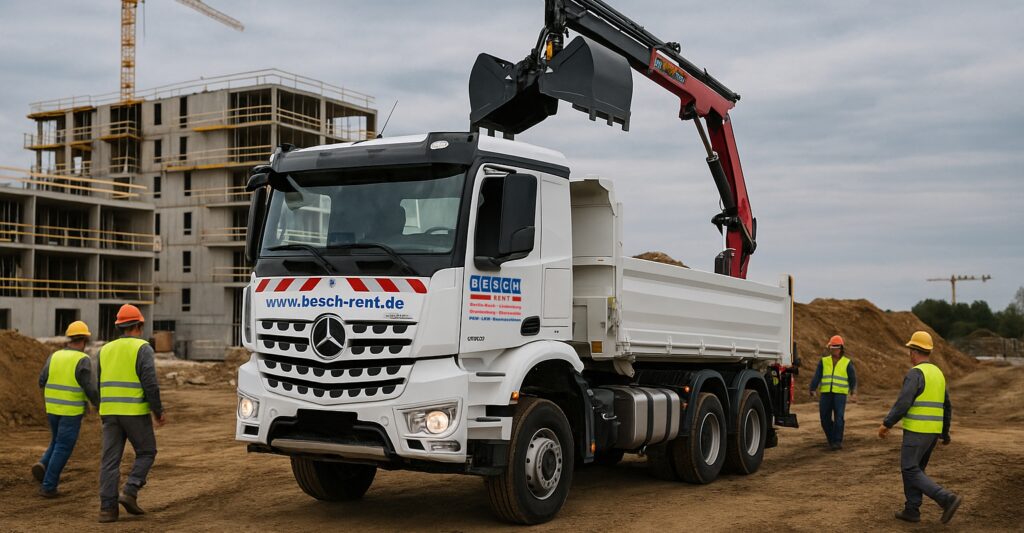 LKW mit Ladekran auf der Baustelle mieten